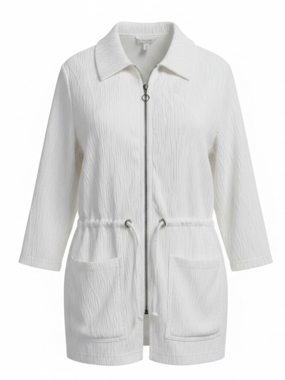 Chico’s White Lightweight Crinkle Zip-Front Jacket